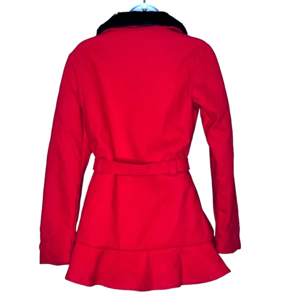 Cat & Jack Red Pea Coat w/ Removable Faux Fur Collar Girls XL LIKE NEW! - Picture 2 of 12